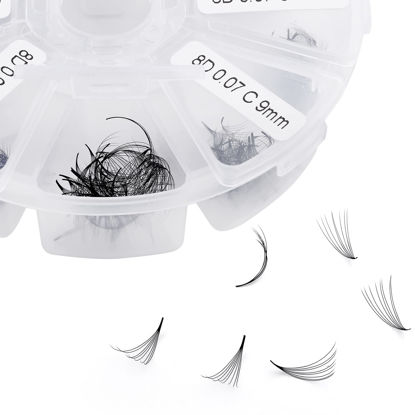 Picture of Premade Fans Eyelash Extension 500 Fans Handmade Loose Volume Lashes Mutiple Options 8D/9D/10D/12D Pre-made Fans 0.07mm Thickness C/D Curl 9-16mm/13-20mm Mixed Length Volume Eyelash Extensions by WENDYLASHES (500PCS-8D-0.07-C, 9-16mm mixed tray)