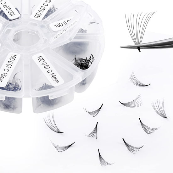 Picture of Volume Lash Extensions 10D Premade Fans Eyelash Extensions 500 PCS 0.07mm Thickness 13-20mm Mixed C/D Curl Short Stem Premade Volume Eyelash Extensions Pointed Base Fans by WENDY LASHES (500PCS-10D-0.07-C, 13-20mm Mixed Tray)