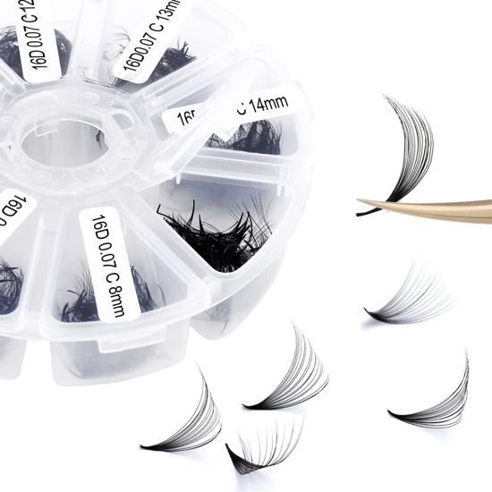 Picture of Premade Fans Short Stem 500 PCS 16D Eyelash Extensions 0.07mm C/D Curl 13-20mm Mixed WENDY LASHES Russian Volume Pre-made Lash Extension (500PCS-16D-0.07-C, 13-20mm mixed)