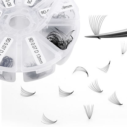 Picture of Volume Lash Extensions 9D Premade Fans Eyelash Extensions 500 PCS 0.07mm Thickness 9-16mm Mixed C/D Curl Short Stem Premade Volume Eyelash Extensions Pointed Base Fans by WENDY LASHES (500PCS-9D-0.07-D,13-20mm Mixed Tray)