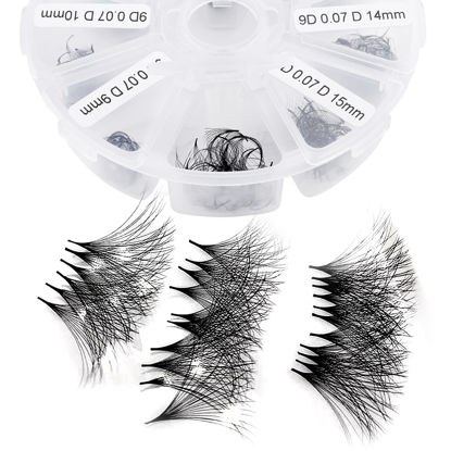 Picture of Volume Lash Extensions 9D Premade Fans Eyelash Extensions 500 PCS 0.07mm 9-16mm Mixed C/D Curl Short Stem Premade Volume Eyelash Extensions Pointed Base Fans (500PCS-9D-0.07-C, 9-16mm Mixed Tray)