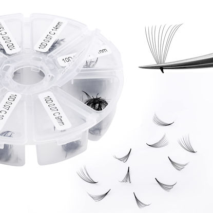 Picture of Volume Lash Extensions 10D Premade Fans Eyelash Extensions 500 PCS 0.07mm Thickness 9-16mm Mixed C/D Curl Short Stem Premade Volume Eyelash Extensions Pointed Base Fans by WENDY LASHES (500PCS-10D-0.07-C, 9-16mm Mixed Tray)