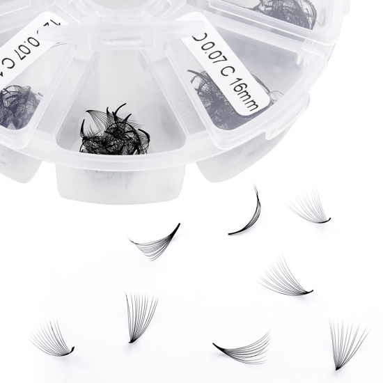 Picture of Volume Lash Extensions 12D Premade Fans Eyelash Extensions 500 PCS 0.07mm Thickness 9-16mm Mixed C/D Curl Short Stem Premade Volume Eyelash Extensions Pointed Base Fans by WENDY LASHES (500PCS-12D-0.07-C, 9-16mm Mixed Tray)