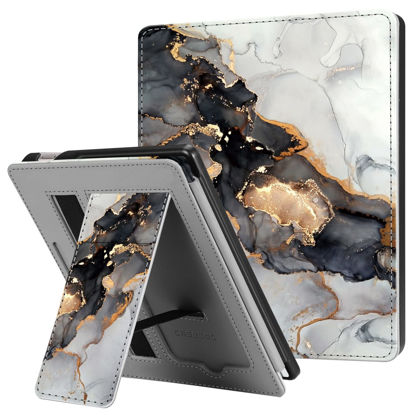 Picture of CaseBot Stand Case for All-New Kindle Oasis (10th Generation, 2019 Release and 9th Generation, 2017 Release) - Premium PU Leather Sleeve Cover with Card Slot and Hand Strap, Cloudy Marble