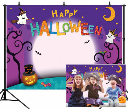 Picture of WOLADA 8x6FT Cartoon Halloween Photo Backdrop Pumpkin Moon Photography Backdrops Halloween Party Banner Trick or Treat Backdrop Halloween Decoration Kids Halloween Party Photography Backdrop 11131