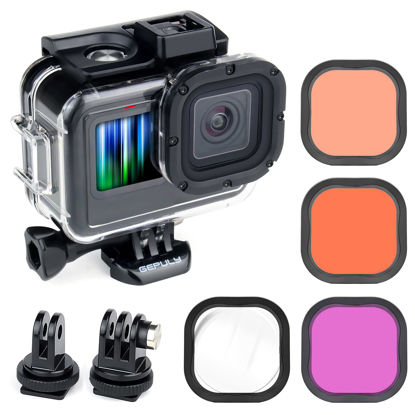 Picture of GEPULY Waterproof Case with Dive Filters for GoPro Hero 9 10 11 12 Black,60m Underwater Protective Dive Housing Case with Red, Snorkel, Magenta, Close-up Filters for GoPro Hero 12 11 10 9 Black Camera