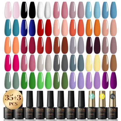 Picture of ROSALIND 38PCS Gel Nail Polish Set, 35 Colors Gel Polish Set with Base Coat and Glossy & Matte Gel Top Coat Gel Nail Polish Starter Set Pink Red Green Blue Gel Nail Art Gifts for Women