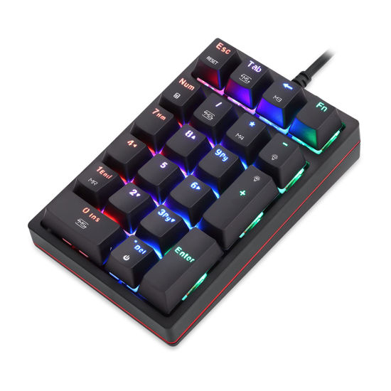 Picture of MOTOSPEED Macro Mechanical Numeric Keypad USB Wired 21 Keys Mini Numpad Portable Keypad RGB Backlight Gaming Keypad Extended Layout for Cashier(Fully Programmable Keys)