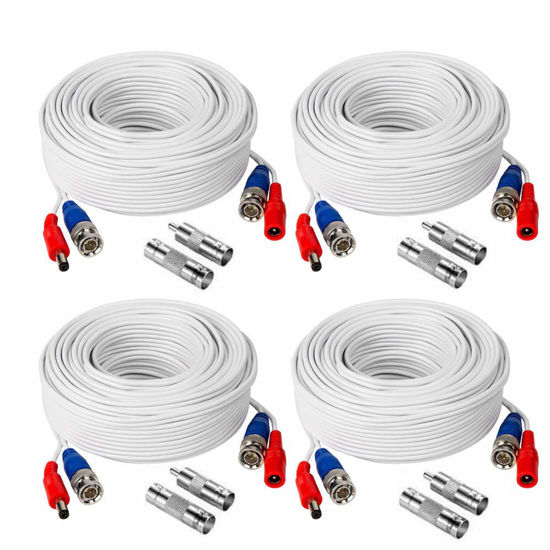 Picture of TYUMEN 4 Pack 100FT (30.5 Meters, White) All-in-One BNC Video and Power Security Camera Cables, BNC Extension Surveillance Camera Cables for CCTV Camera DVR Security Systems