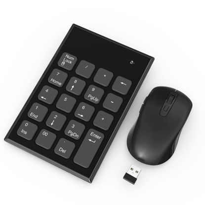 Picture of Wireless Numeric Keypad and Mouse Combo, 2.4 GHz Numeric Keypad Numpad 19 Keys, 3 Adjustable DPI Silent Mouse, Portable 10 Key for Laptop with Wireless Mouse Set for Laptop, PC, Desktop, Notebook