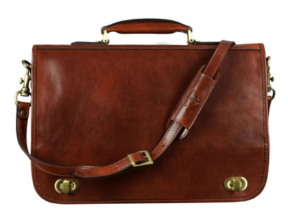 Picture of Time Resistance Leather Briefcase for Men Italian Handcrafted Full Grain Messenger Bag for Laptop Dark Brown