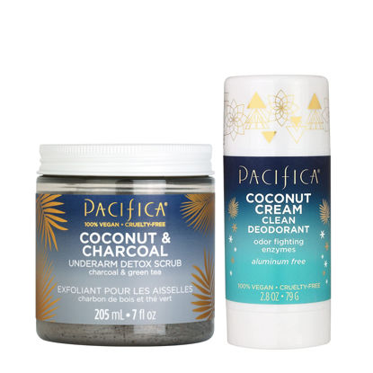 Picture of Pacifica Beauty Coconut and Charcoal Underarm Detox Scrub for Natural Deodorant Users, Non Aluminum, Safe for Sensitive Skin, 100% Vegan & Cruelty Free + Clean Beauty, Fresh, 2 Count
