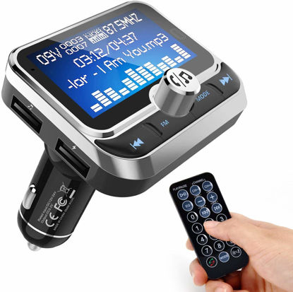 Picture of Bluetooth FM Transmitter for Car, Wireless Bluetooth 5.0 Radio Adapter Car Kit with Handsfree Calling 2 USB Ports Voltage Detection Support TF Card U-Disk