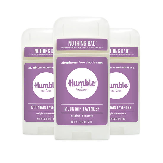 Picture of HUMBLE BRANDS Original Formula Aluminum-free Deodorant. Long Lasting Odor Control with Baking Soda and Essential Oils, Mountain Lavender, Pack of 3