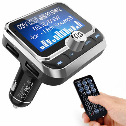 Picture of ToHayie Bluetooth FM Transmitter for Car, Transmitter Bluetooth Car Wireless Radio Adapter Hands-Free Car Kit with 1.8 inch Display, Dual USB Car Charger, AUX Input/Output, TF Card Mp3 Player, Silver