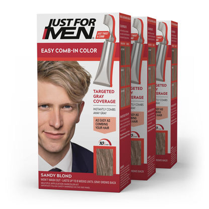 Picture of Just For Men Easy Comb-In Color Mens Hair Dye, Easy No Mix Application with Comb Applicator - Sandy Blond, A-10, Pack of 3