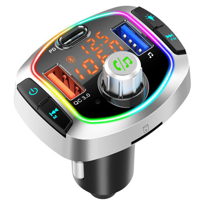 Picture of Aync[2021Upgraded] Bluetooth 5.0 FM Transmitter for Car,Wireless Bluetooth FM Radio Adapter with QC+ PD3.0 USB C Fast Charger/Car Kit with Hands-Free Calling Support TF Card and USB Flash Drive