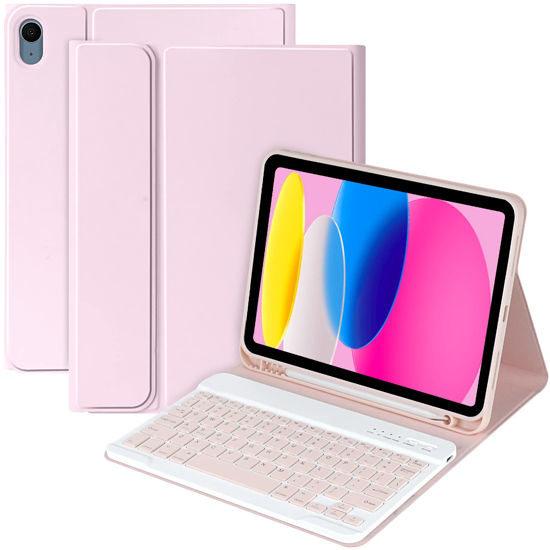 Picture of MMK Case with Keyboard for iPad 10th Generation 10.9" 2022, iPad Keyboard Case for 10th Generation (A2757/A2777/A2696), iPad Case with Detachable Bluetooth Keyboard & Pencil Holder (Pink)