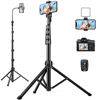 Picture of 85" Phone Tripod Stand, Tall Cell Phone Tripod with Gooseneck Remote Phone Holder, Portable Phone Stand for Recording Photo, Aluminium Selfie Stick Tripod, Compatible with iPhone 14 13 12 pro Android