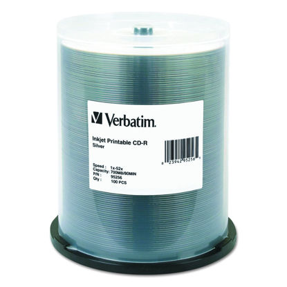 Picture of Verbatim CD-R 700MB 52X Silver Inkjet Printable Recordable Media Disc - 100pk Spindle