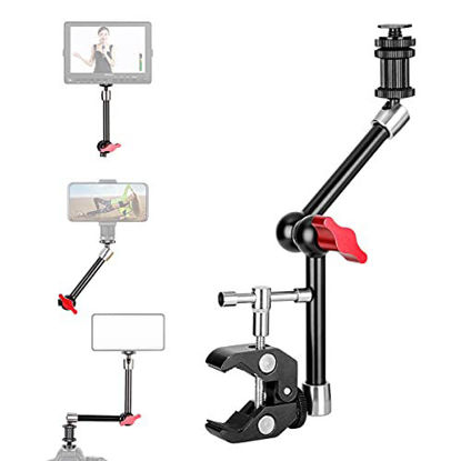 Picture of koolehaoda 11-inch Adjustable Articulating Friction Magic Arm & Large Super Clamp Compatible with DSLR Camera Rig, LED Lights, Flash Light, LCD Monitor - (Red)