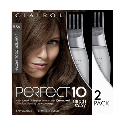 Picture of Clairol Nice'n Easy Perfect 10 Permanent Hair Dye, 6.5A Lightest Cool Brown Hair Color, Pack of 2