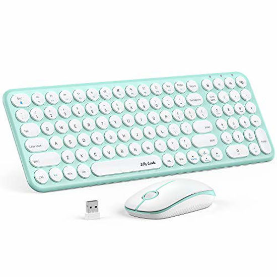 Picture of Wireless Keyboard and Mouse Combo, Jelly Comb 2.4GHz Ultra Thin Ergonomic Keyboard Mouse Combo Set with Round Keys for Windows, Laptop, PC, Desktop, Computer and Notebook (Mint Green & White)