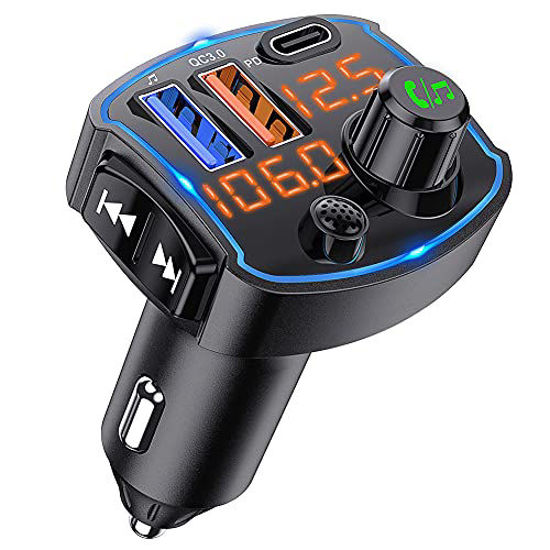 Picture of Bluetooth FM Transmitter for Car Adapter, 41W PD3.0 and QC3.0 Fast Charging U Disk Player Included 32G Flash Drive Hands-Free Calling Bluetooth 5.0 Music Play Mode Dual Screen Display