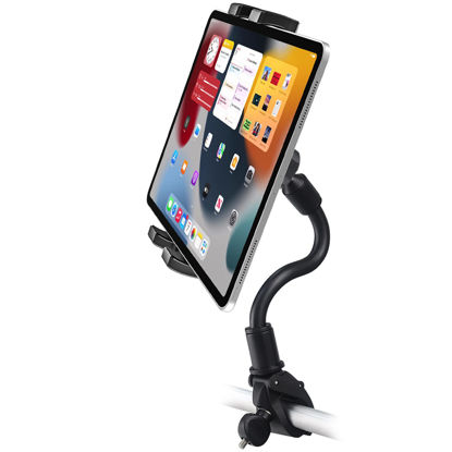 Picture of Gooseneck iPad Holder for Stroller, Adjustable Phone Tablet Holder Mount Pole Clamp for Baby Stroller, Shopping Cart, Indoor Cycling, Fit for iPad Pro/Mini/Air, iPhones, Galaxy Tab and 4.7-11" Devices