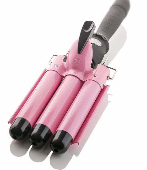 Picture of Alure Three Barrel Curling Iron Wand with LCD Temperature Display - 1 Inch Ceramic Tourmaline Triple Barrels, Dual Voltage Crimp