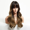 Picture of BOGSEA medium brown ombre Wig with Bangs Long Ombre medium brown Wigs for Women Synthetic Brown Wavy Wigs Heat Resistant Hair Long Wigs for Daily Party(medium brown ombre