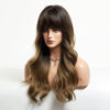 Picture of BOGSEA medium brown ombre Wig with Bangs Long Ombre medium brown Wigs for Women Synthetic Brown Wavy Wigs Heat Resistant Hair Long Wigs for Daily Party(medium brown ombre