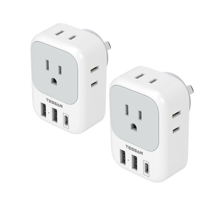 Picture of Australia Plug Adapter, TESSAN Australian Power Adaptor with 4 Outlets 3 USB Charging Ports (1 USB C), Type I Travel Plug for US to Australian New Zealand China Argentina Fiji AU, 2 Pack