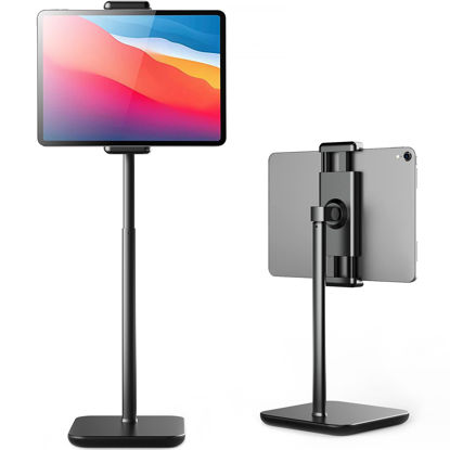 Picture of Adjustable iPad Stand with 21" Height Extension, 360° Swivel Tablet Holder for Desk, Surface Pro Stand, Portable Monitor Stand Compatibility with 4.7-15.6" Tablets and Smartphones, Display - Black