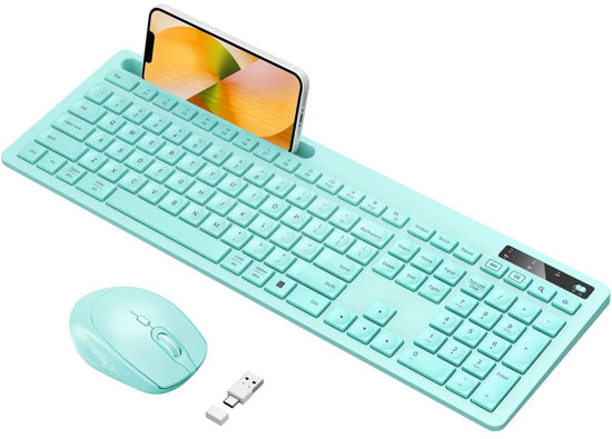 Picture of Vivefox Teal Wireless Keyboard with Phone Holder USB A & Type C Receiver Mint Keyboard and Mouse Compatible for Windows, Mac, MacBook/Air/Pro Computer, Green