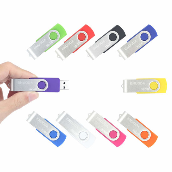 Picture of 32GB USB Flash Drive 10 Pack ENUODA 32GB Thumb Drives Swivel Design USB 2.0 Memory Stick Jump Drive Pen Drive for Storage and Backup (10 Colors)