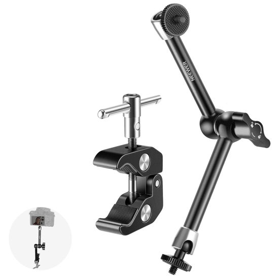 Picture of NEEWER Clamp with 1/4" and 3/8" Thread and 9.8 inches/25cm Adjustable Magic Arm with 1/4" Screws for Flash/LED Light/Microphone/Monitor, Compatible with SmallRig Cage, Load Up to 4.4lb - ST25C