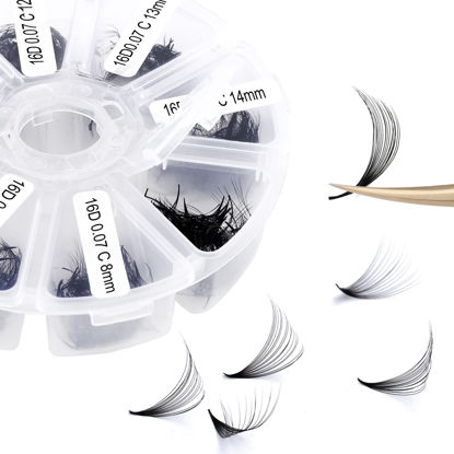 Picture of Premade Fans Short Stem 500 PCS 16D Eyelash Extensions 0.07mm C/D Curl 9-16mm Mixed WENDY LASHES Russian Volume Pre-made Lash Extension (500PCS-16D-0.07-D, 9-16mm mixed)