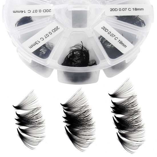 Picture of Premade Fans Eyelash Extension 500 Fans Handmade Loose Volume Lashes 20D Pre-made Fans 0.07mm Thickness C/D Curl 9-16mm/13-20mm Mixed Volume Eyelash Extensions (500PCS-20D-0.07-C, 9-16mm mixed)