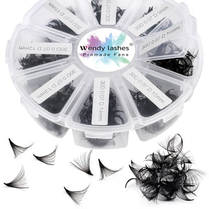 Picture of Premade Fans Short Stem 500 PCS 30D Eyelash Extensions 0.07mm C/D Curl 9-16mm Mixed Length WENDY LASHES Russian Volume Pre-made Lash Extension (500PCS-30D-0.07-D, 9-16mm mixed tray)