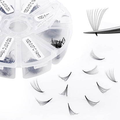 Picture of Premade Fans Short Stem 500 PCS 10D Eyelash Extensions 0.07mm C/D Curl 13-20mm Mixed Length WENDY LASHES Russian Volume Pre-made Lash Extension (500PCS-10D-0.07-D, 13-20mm mixed tray)