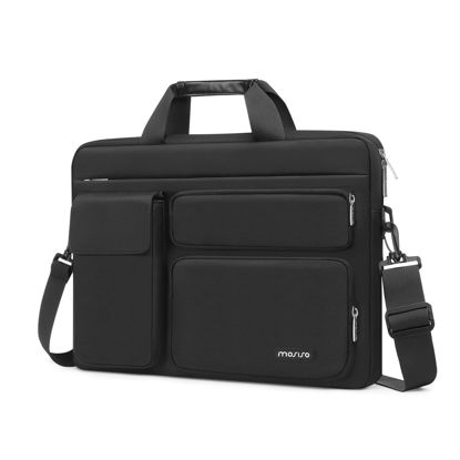 Picture of MOSISO Laptop Shoulder Messenger Bag Compatible with MacBook Air/Pro,13-13.3 inch Notebook,Compatible with MacBook Pro 14 inch with 2 Raised&1 Flapover&1 Horizontal Pocket&Handle&Belt, Black