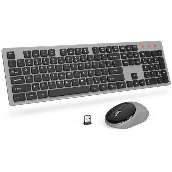 Picture of Wireless Keyboard and Mouse, Trueque Silent 2.4GHz Cordless Full Size USB Keyboard Mouse Combo, Long Battery Life, Lag-Free Wireless for Computer, Laptop, PC, Windows, Mac, Chrome OS (Gray)