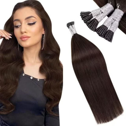 Picture of LAAVOO I Tip Extensions Human Hair Brown Keratin I Tip Human Hair Dark Brown 14" Itip Human Hair Extensions for Black Women 40g 50stands