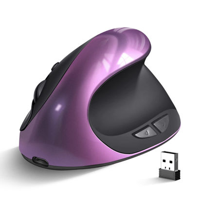 Picture of Woddlffy Ergonomic Mouse Wireless,Rechargeable Vertical Mouse Right Handed Small Mouse with 6 Buttons 3 Adjustable 1000/1200/1600 DPI for Laptop,Desktop,PC, MacBook（Purple