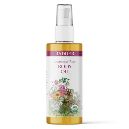 Picture of Badger - Body Oil, Damascus Rose, Certified Organic Body Oil, Natural Body Oil, Skincare Oil, Body Oil Organic, After Shower Body Oil, Body Oil for Women, Moisturizer Body Oil, 4 oz