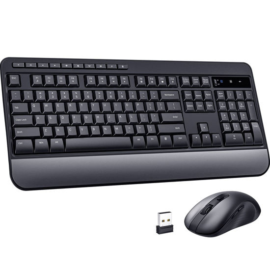 Picture of Wireless Keyboard and Mouse Combo, VEILZOR Full-Size 2.4G Ergonomic Computer Keyboard with Wrist Rest, 12+10 Independent Shortcuts, 4-Level 2400 DPI Wireless Mouse for Laptop/PC/Desktop,Windows/Mac OS