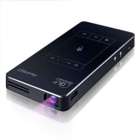 Picture of AKASO WT50 Mini Pocket Pico Projector, 1080P Movie Video DLP Portable Projector with Android OS, Built-in Battery WiFi & Bluetooth, Projector for Cookie Decorating, Connects to iPhone and Android