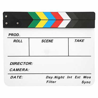 Picture of Hopcd Film Clapperboard, Acrylic Plastic 30x25CM/11.8x9.8 Director's Clap Board for Role Playing/Editing/Camera Photography(Colorful Striped White Board)