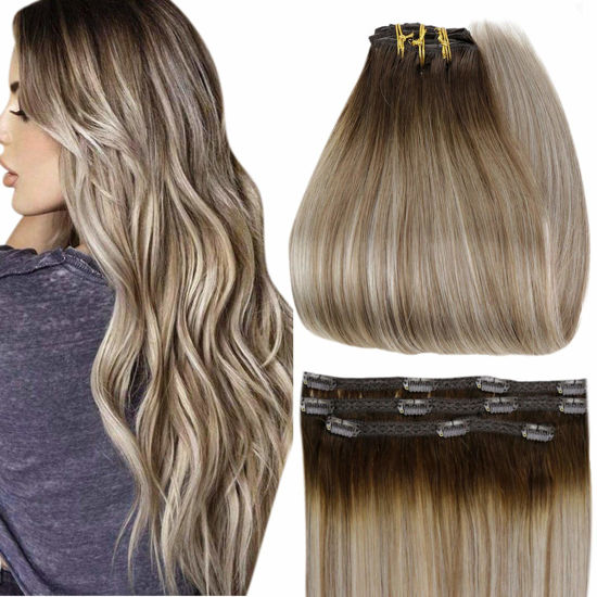 Clip in human outlet hair extensions ash brown